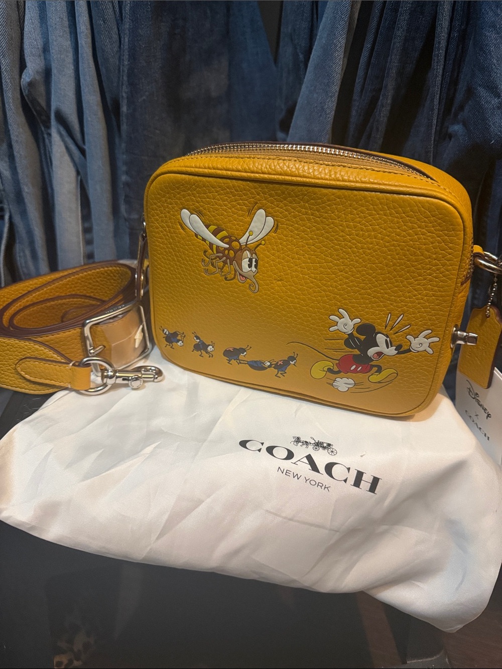 Coach Yellow Leather Mickey Mouse Crossbody Bag NWT